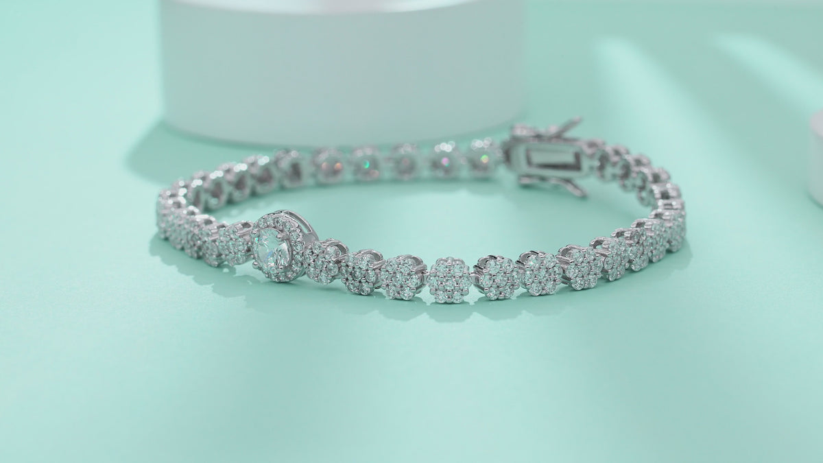 Bracelet Tennis Solitaire Halo Moissanite VVS – S925