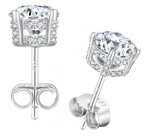 Studs Solitaire Carré Pavé Moissanite VVS – S925